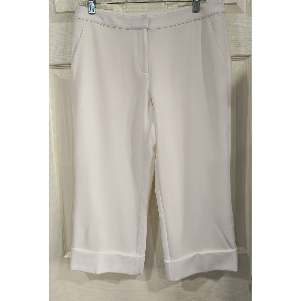 St John Couture Womens White Cuffed Cropped Wide Leg‎ Trousers Pants Size 8 USA